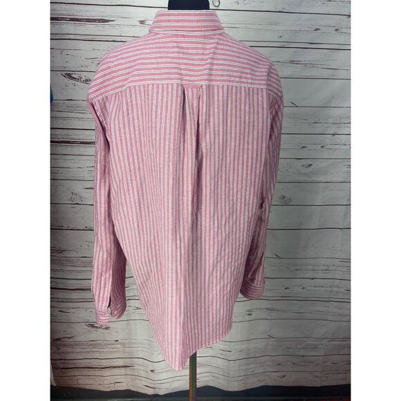 Chaps Mens Button‎ Down Stretch Oxford Long Sleeve Pink Striped Shirt XXL - Picture 3 of 9